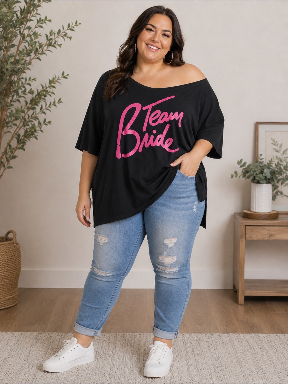 ✨ Team Bride Oversized Off-the-Shoulder T-Shirt 💕💍